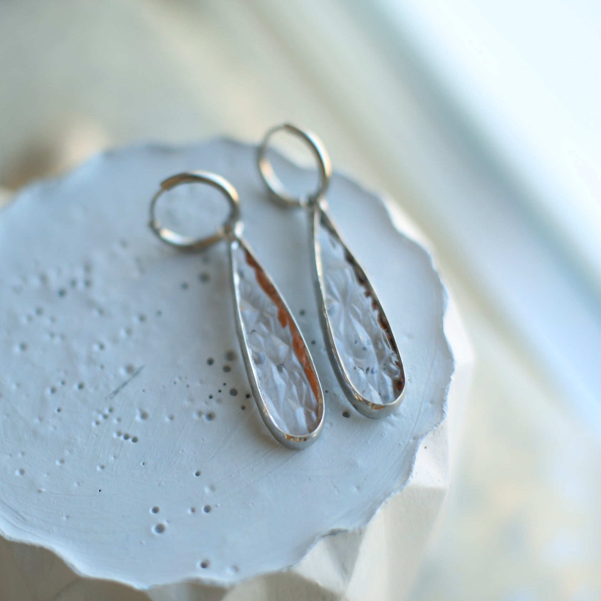 Teardrop clear glass earrings, Suncatcher earrings