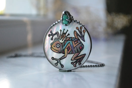 Frog wish necklace with raw amazonite