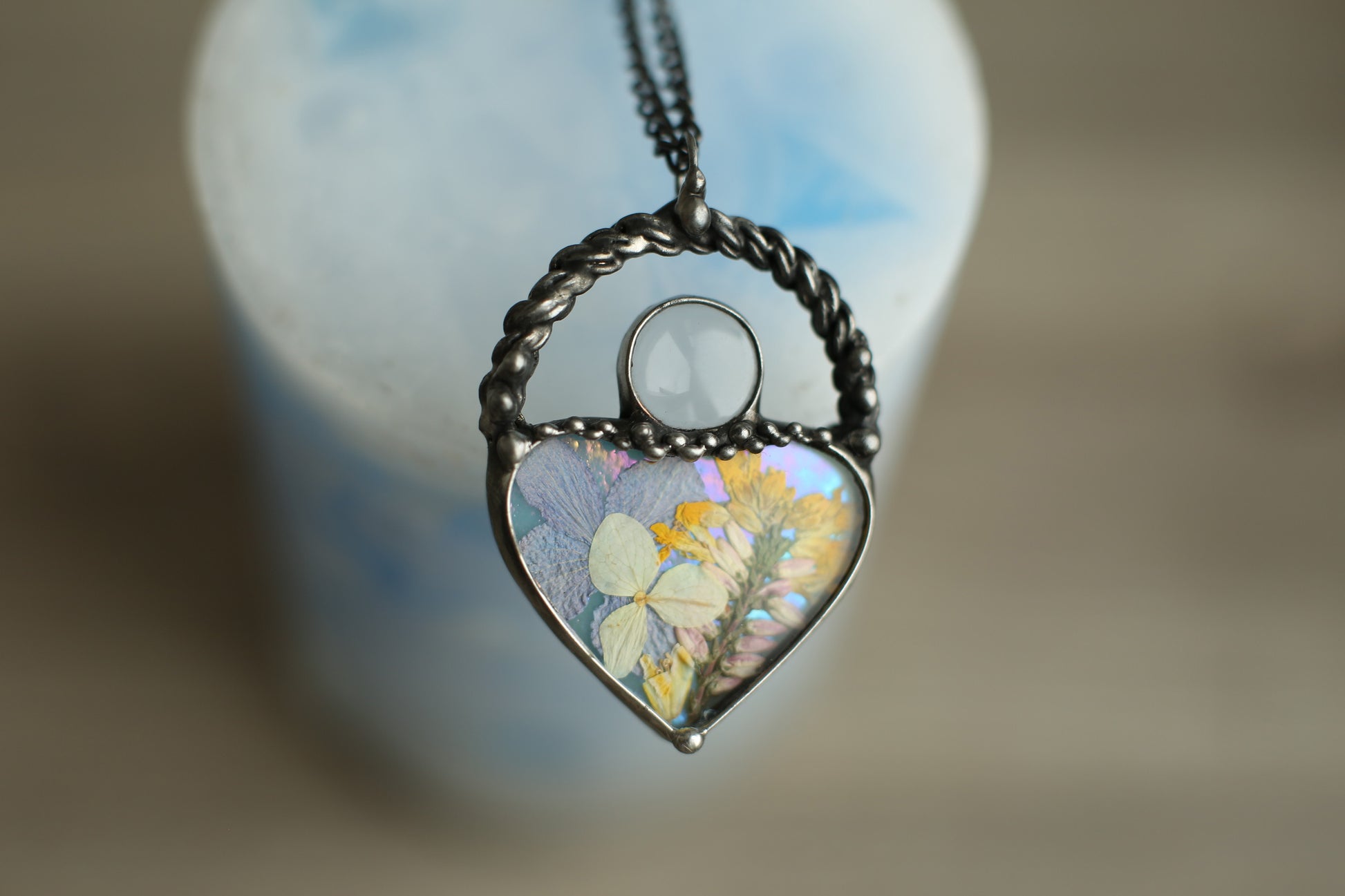 Tiny loupe necklace, Blossom pendant