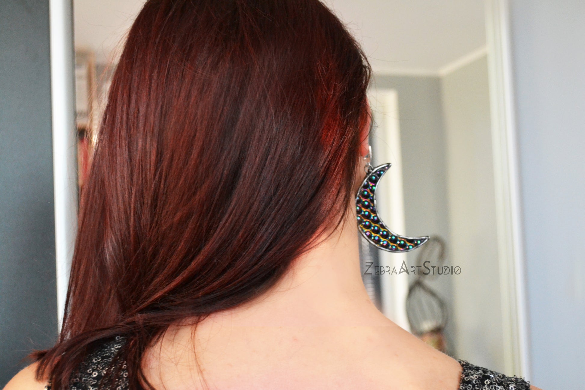 Large Iridescent moon earrings