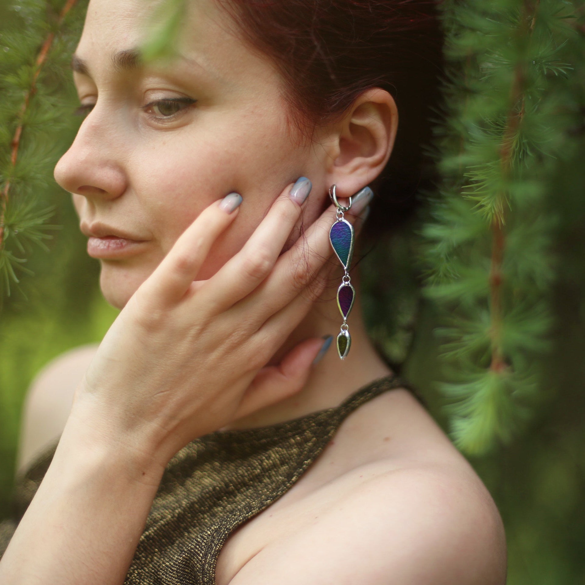 Stained glass earrings-Black rainbow earrings