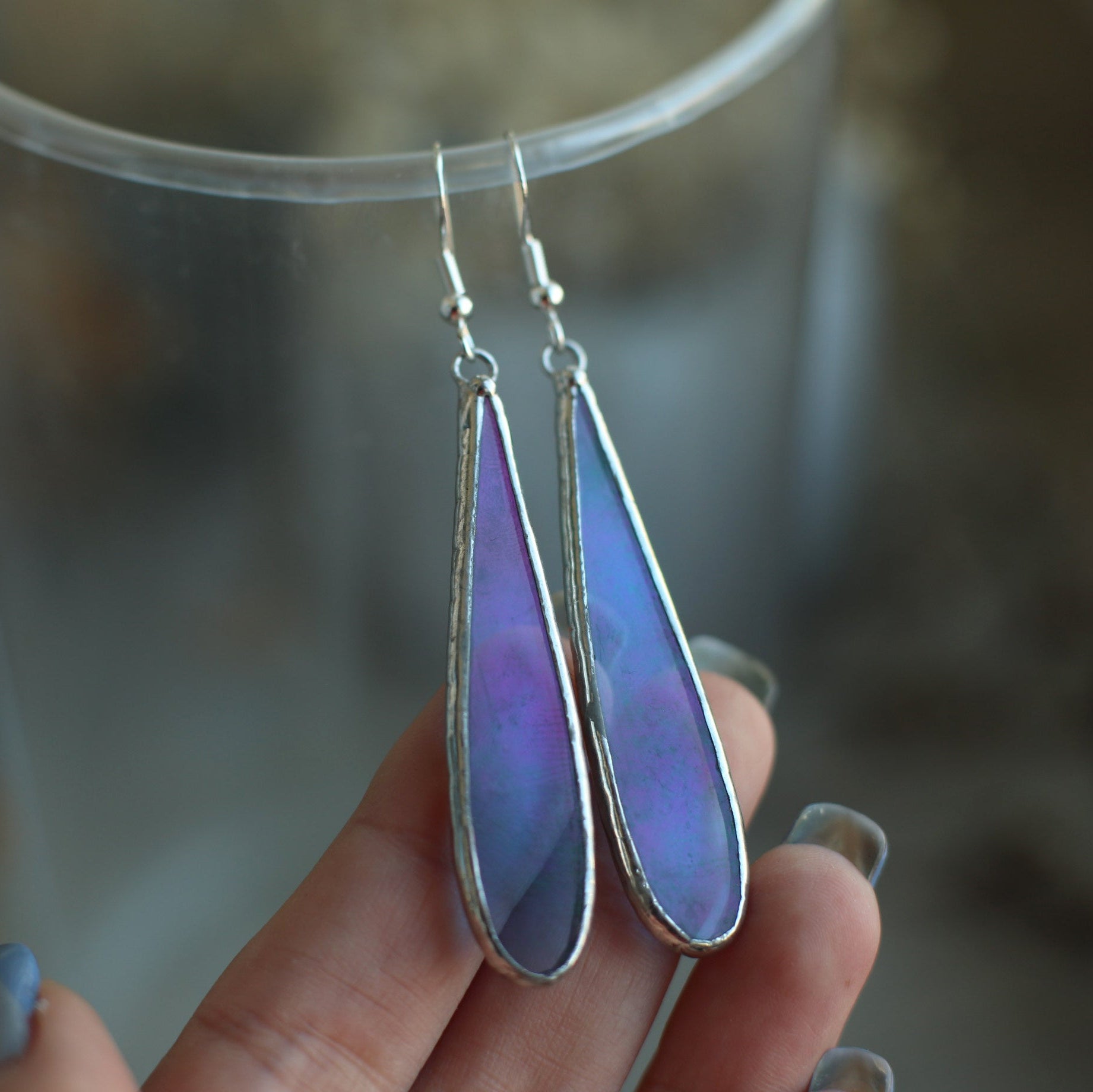 Teardrop Blue glass earrings, Ocean blue earrings