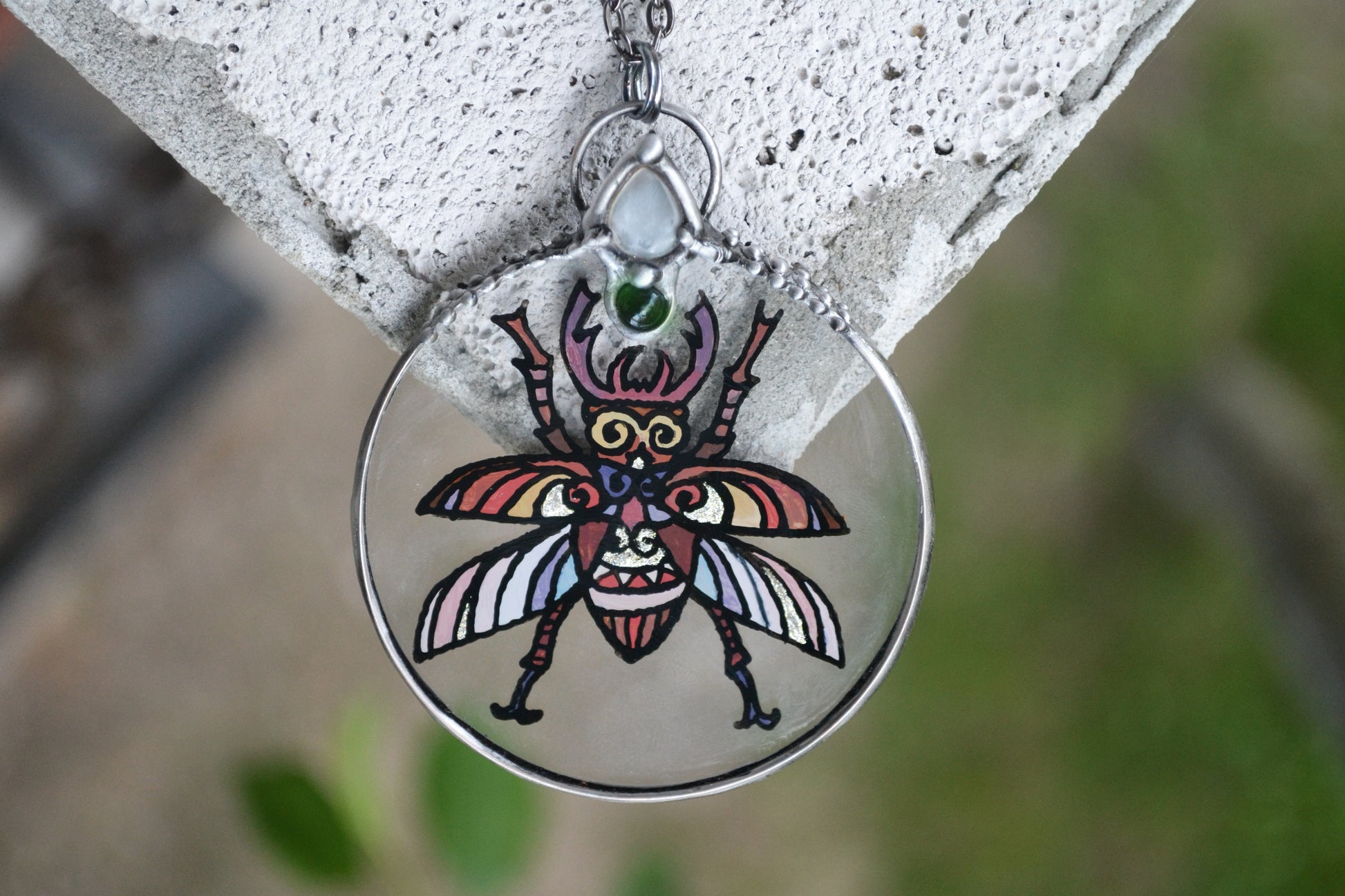 Large Beetle necklace with crystals