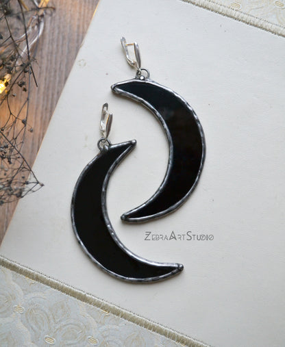 Large half moon earrings, Gothic earrings
