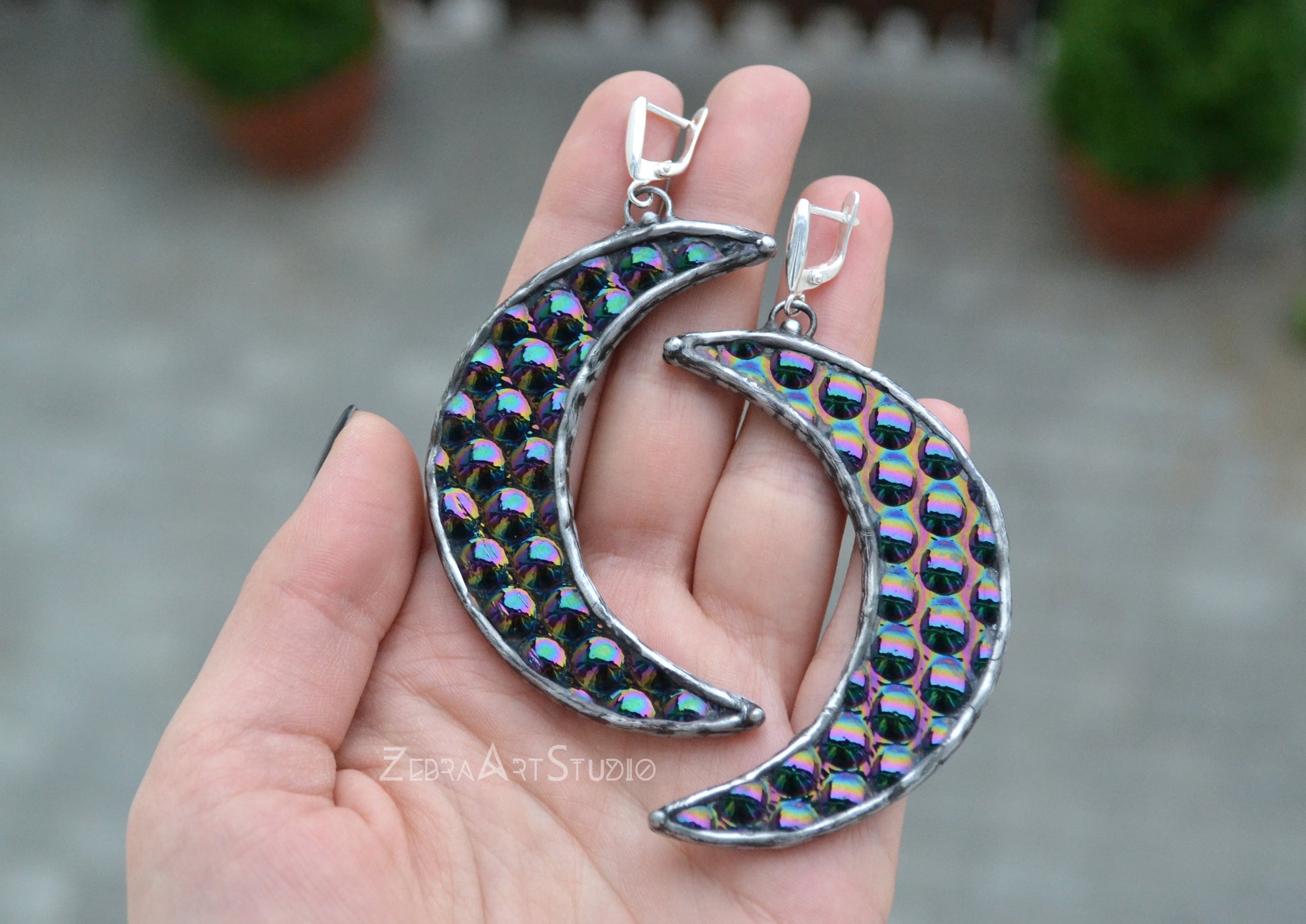 Large Iridescent moon earrings