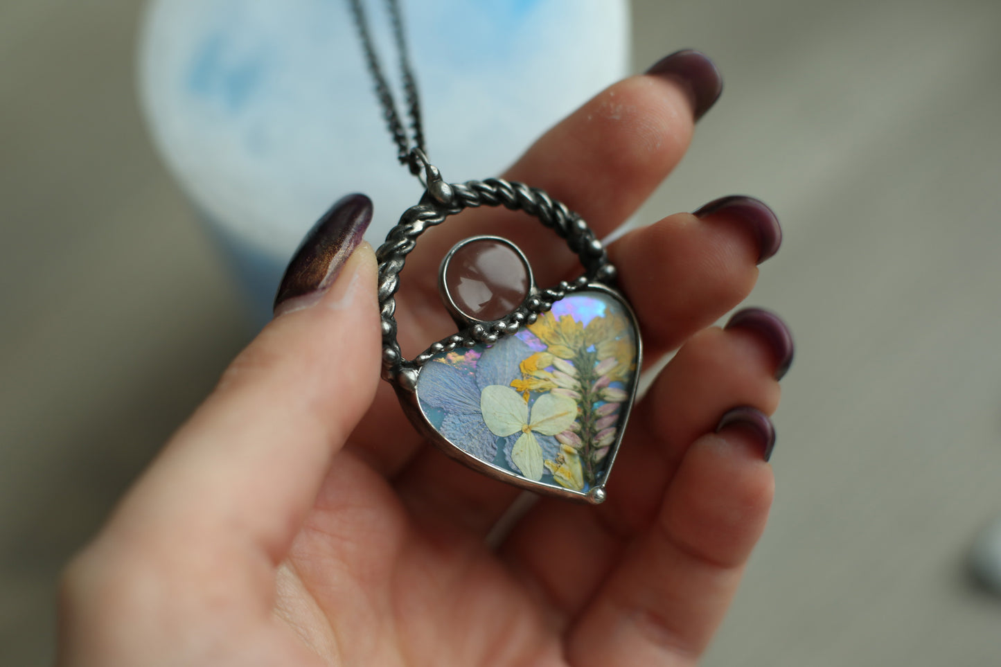 Tiny loupe necklace, Blossom pendant