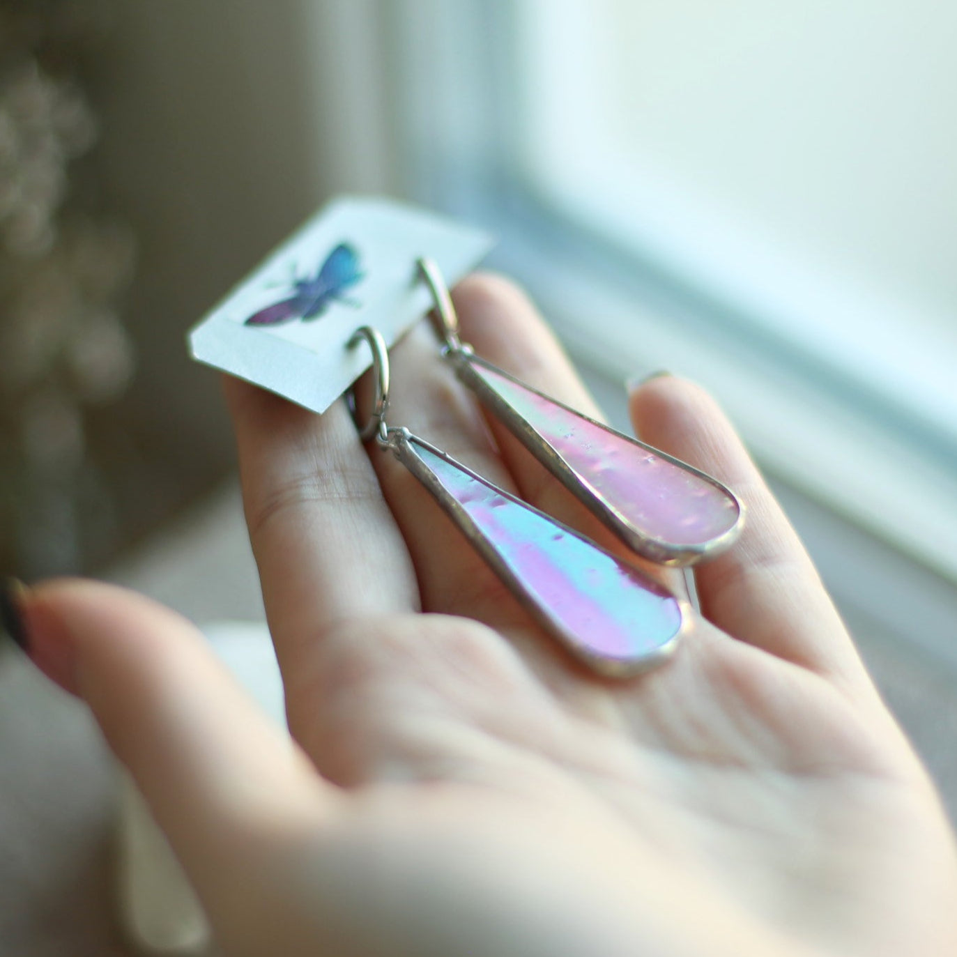 Blossom Pink Glass teardrop Earrings- Long earrings