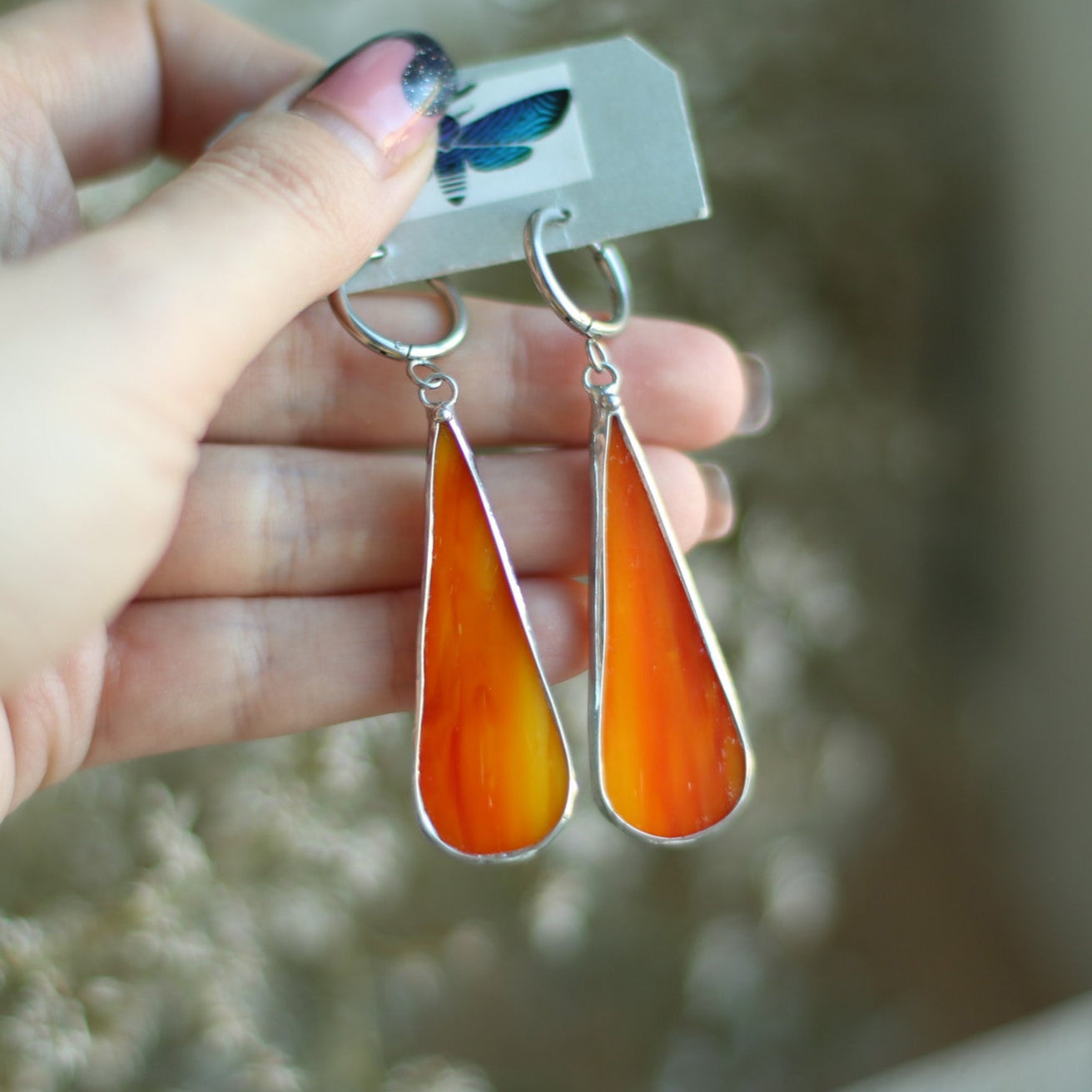 Dainty Orange glass earrings, boho earrings