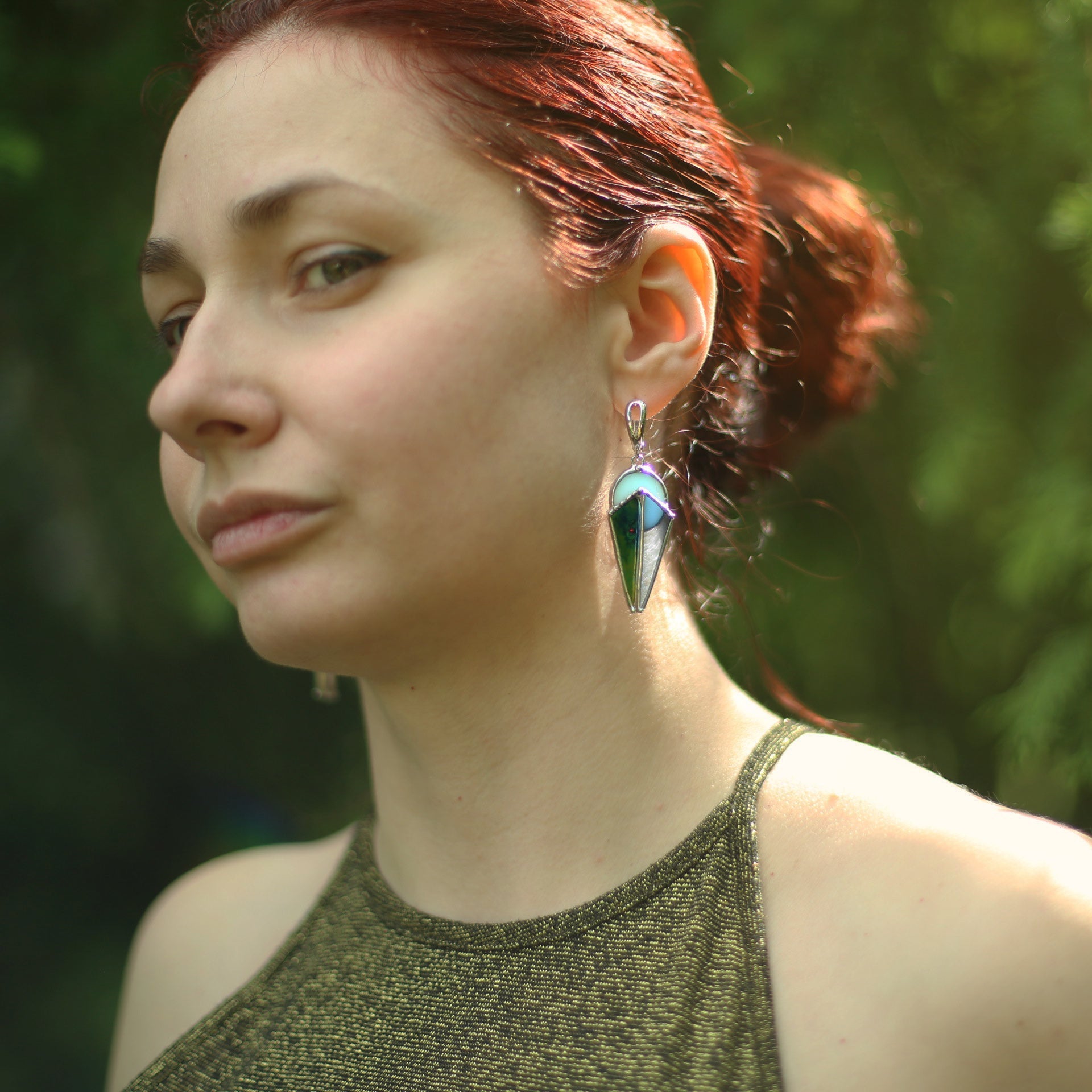 Geometric statement earrings, Stained glass earrings