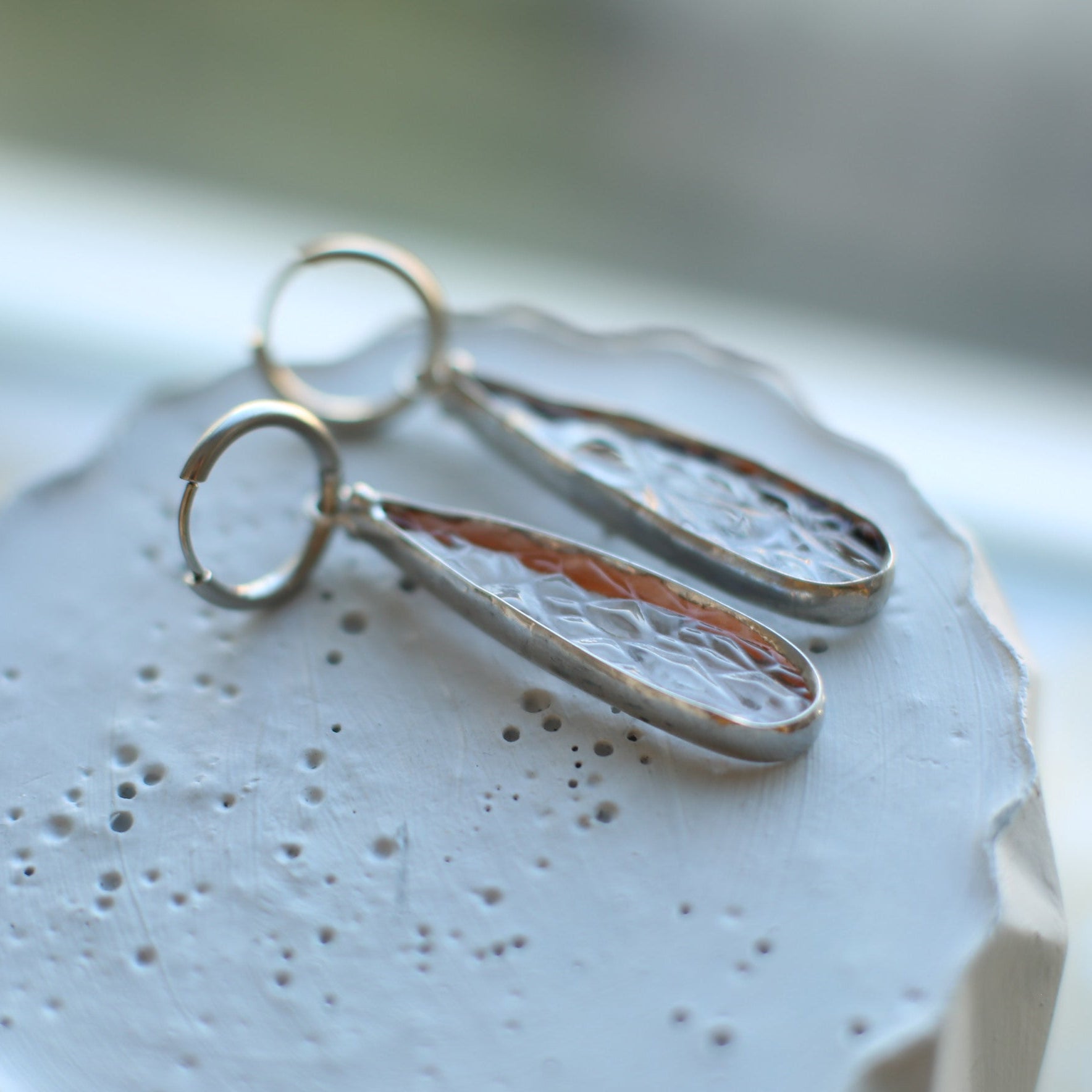 Teardrop clear glass earrings, Suncatcher earrings