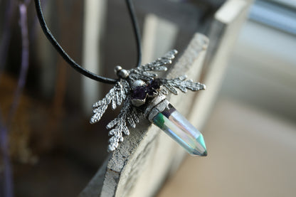 Angel aura silver necklace, 999 fine silver crystal pendant
