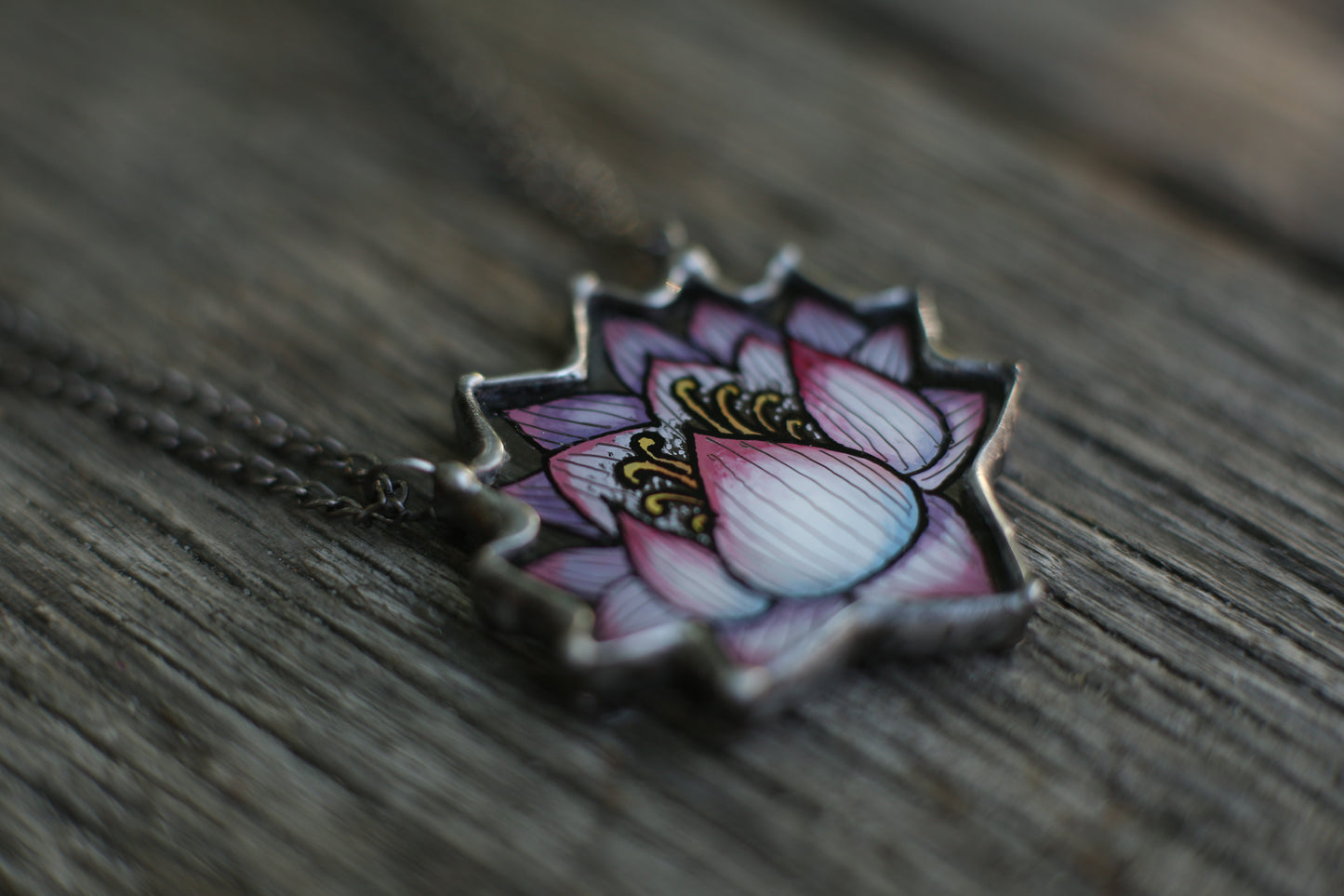 Stained glass lotus flower necklace, Hand painted jewelry