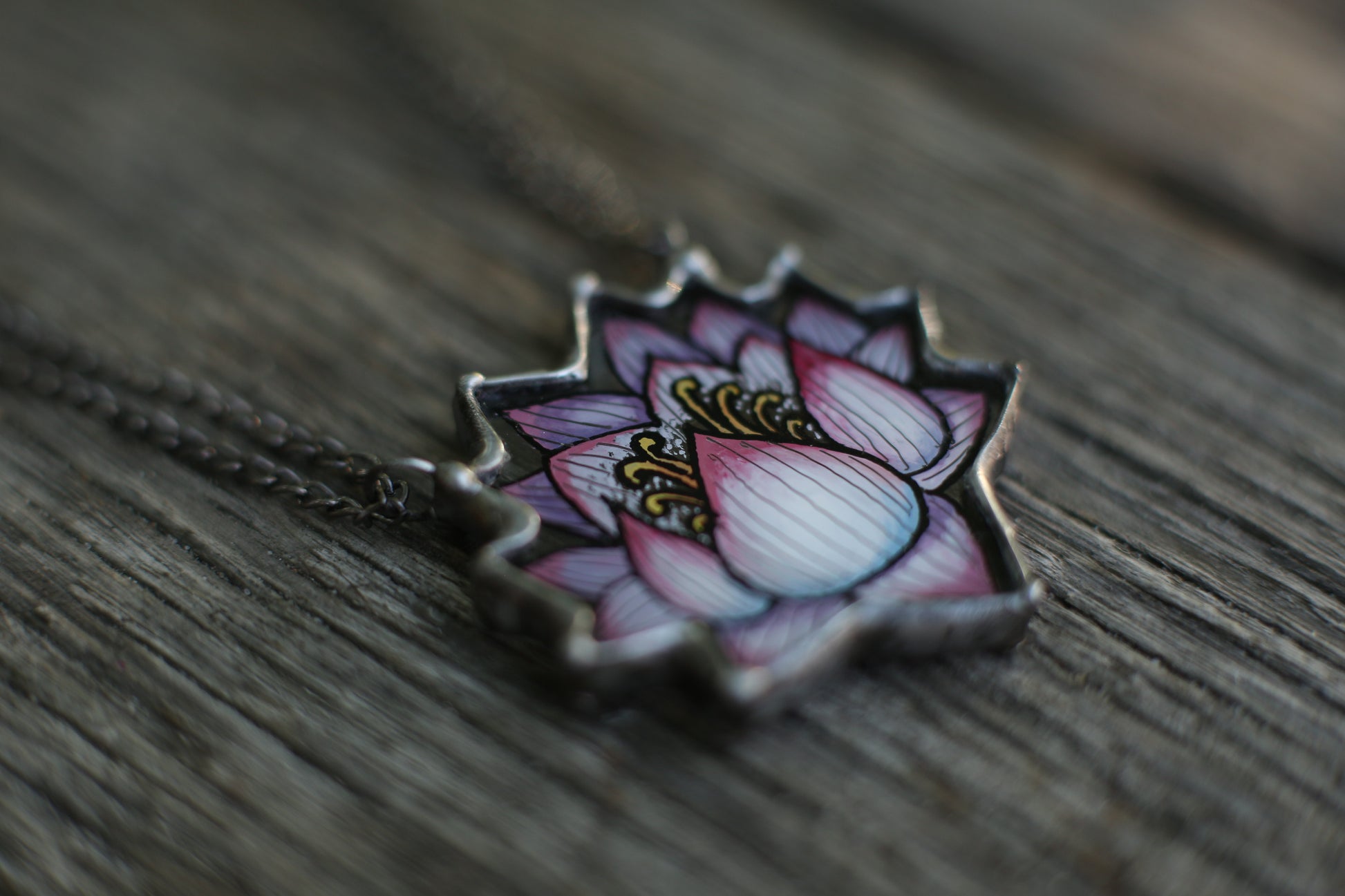 Stained glass lotus flower necklace, Hand painted jewelry