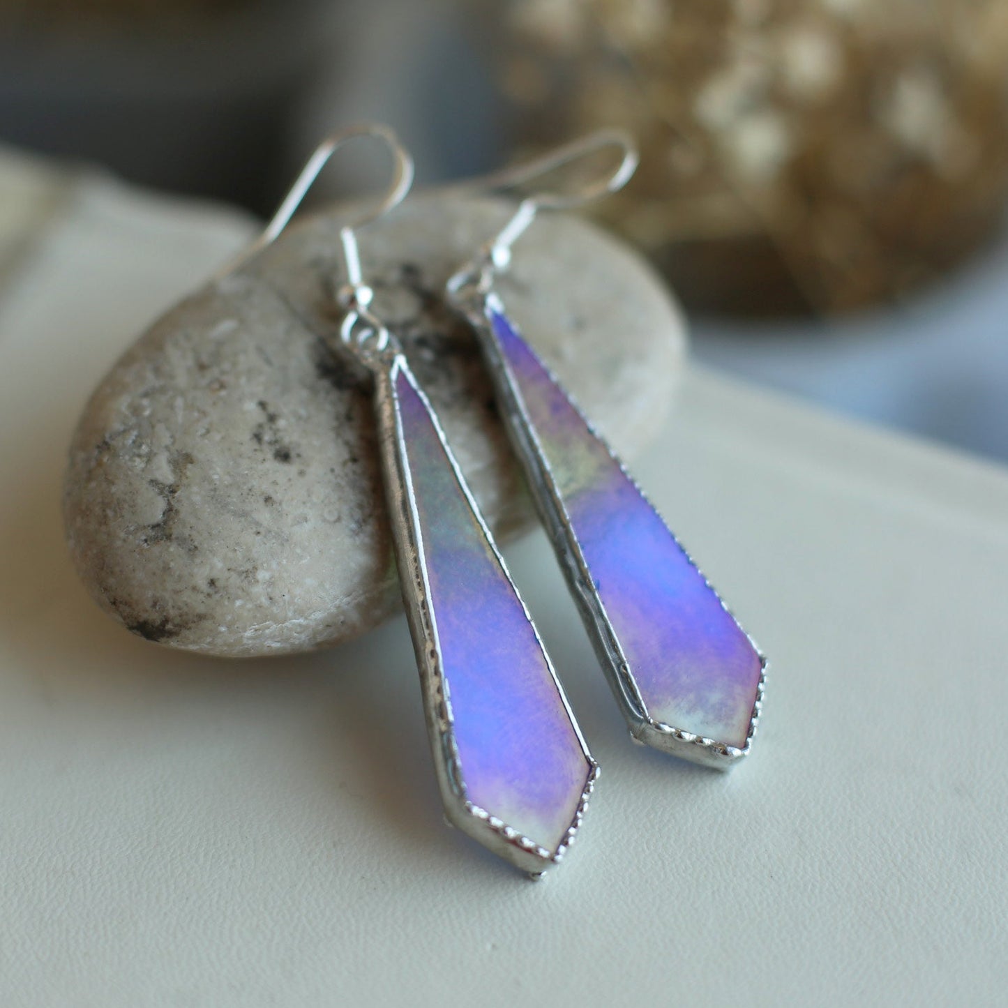 Ocean blue delicate earrings, Iridescent glass earrings