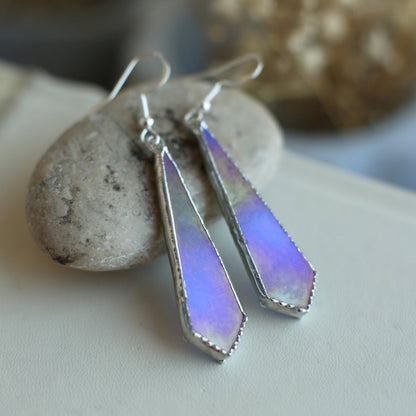 Ocean blue delicate earrings, Iridescent glass earrings