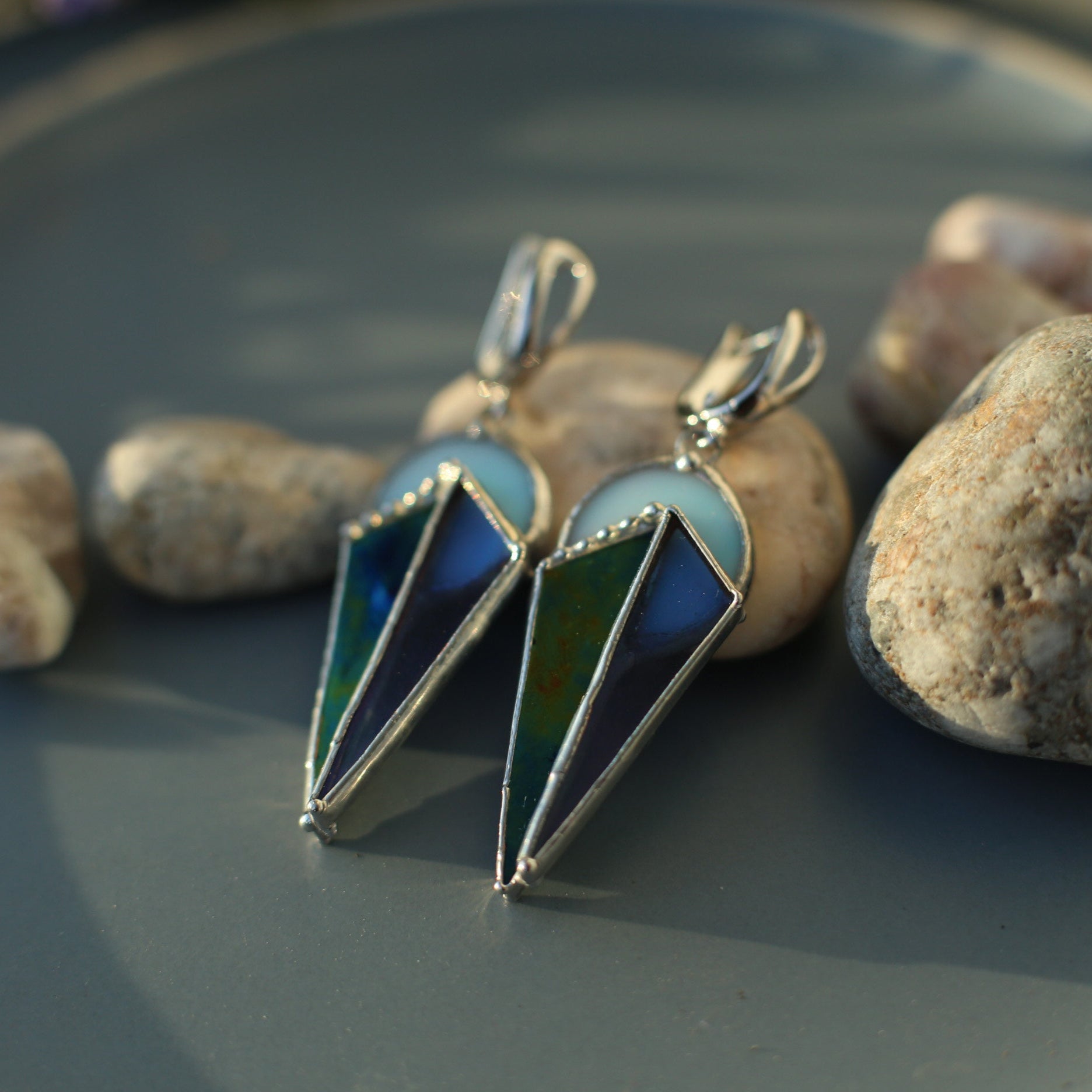 Geometric statement earrings, Stained glass earrings