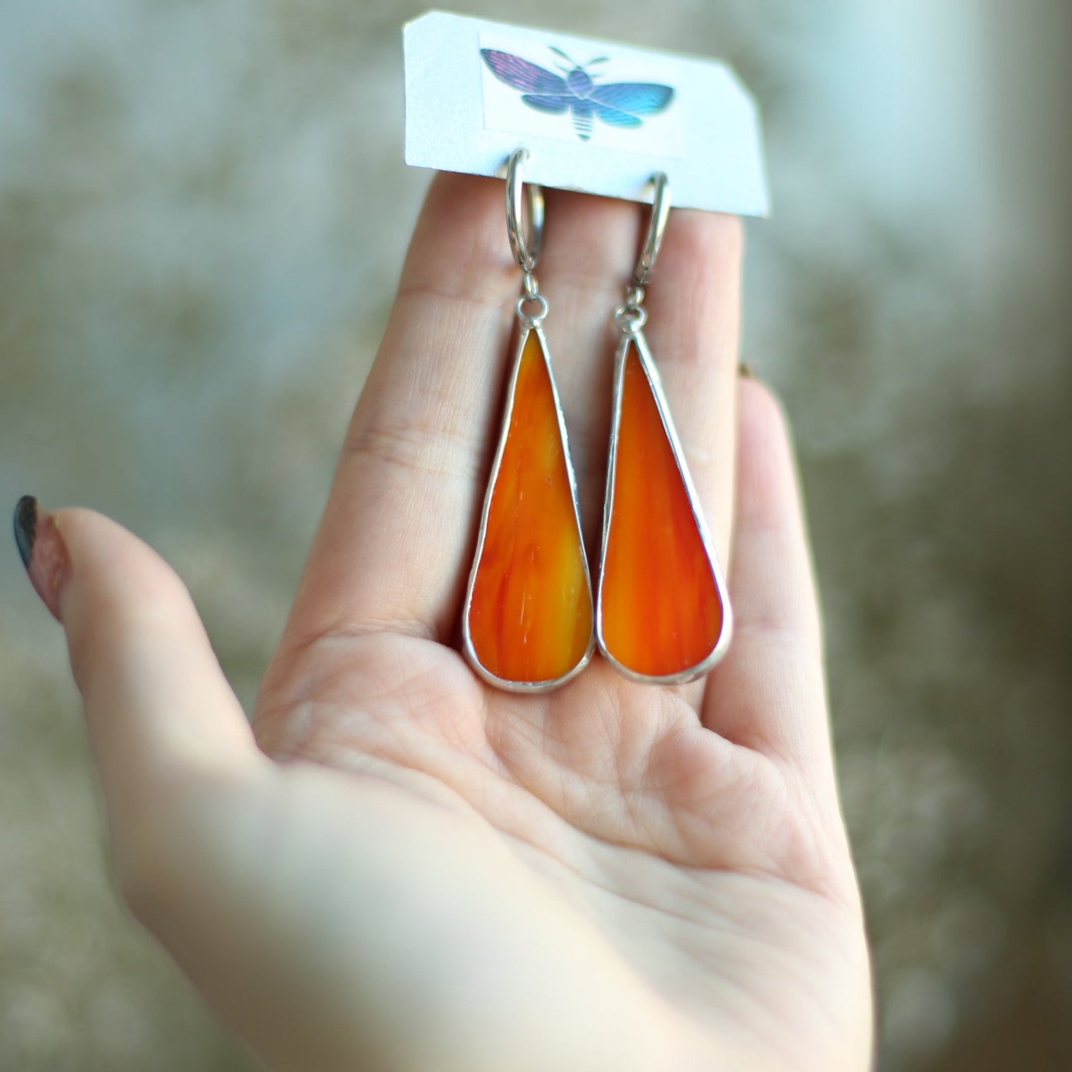 Dainty Orange glass earrings, boho earrings