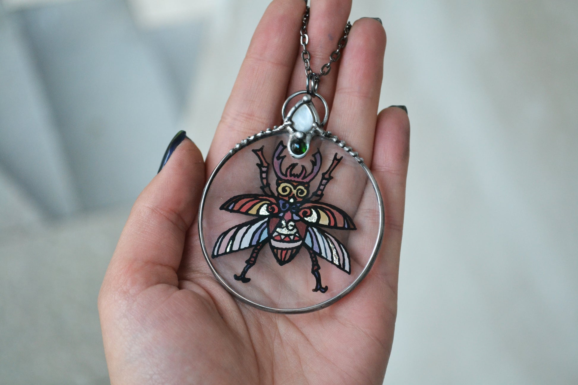 Large Beetle necklace with crystals