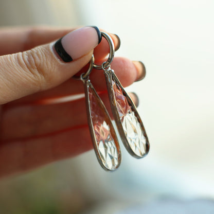 Teardrop clear glass earrings, Suncatcher earrings