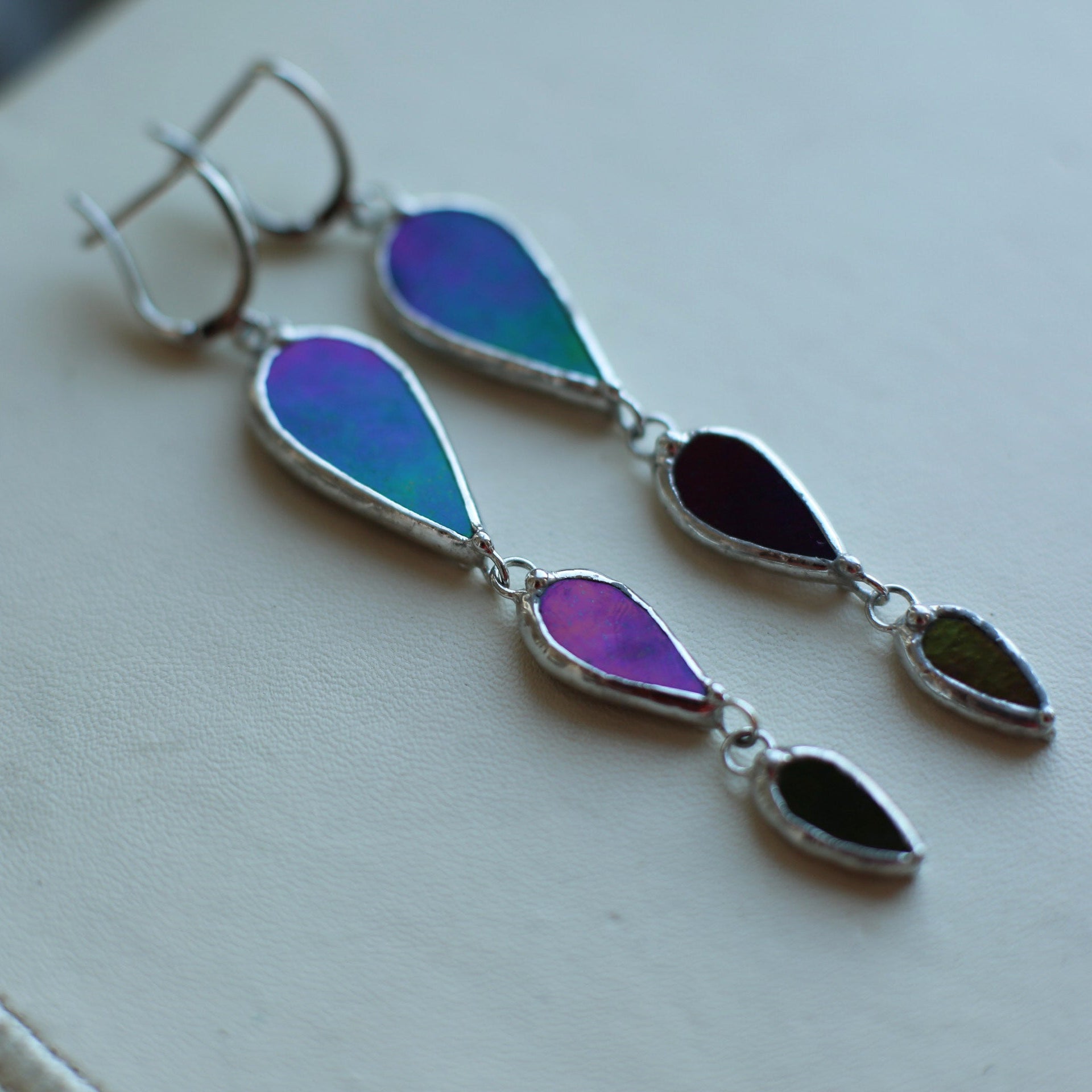 Stained glass earrings-Black rainbow earrings