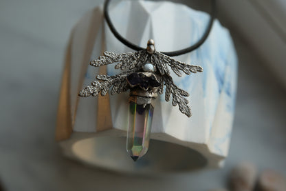 Angel aura silver necklace, 999 fine silver crystal pendant