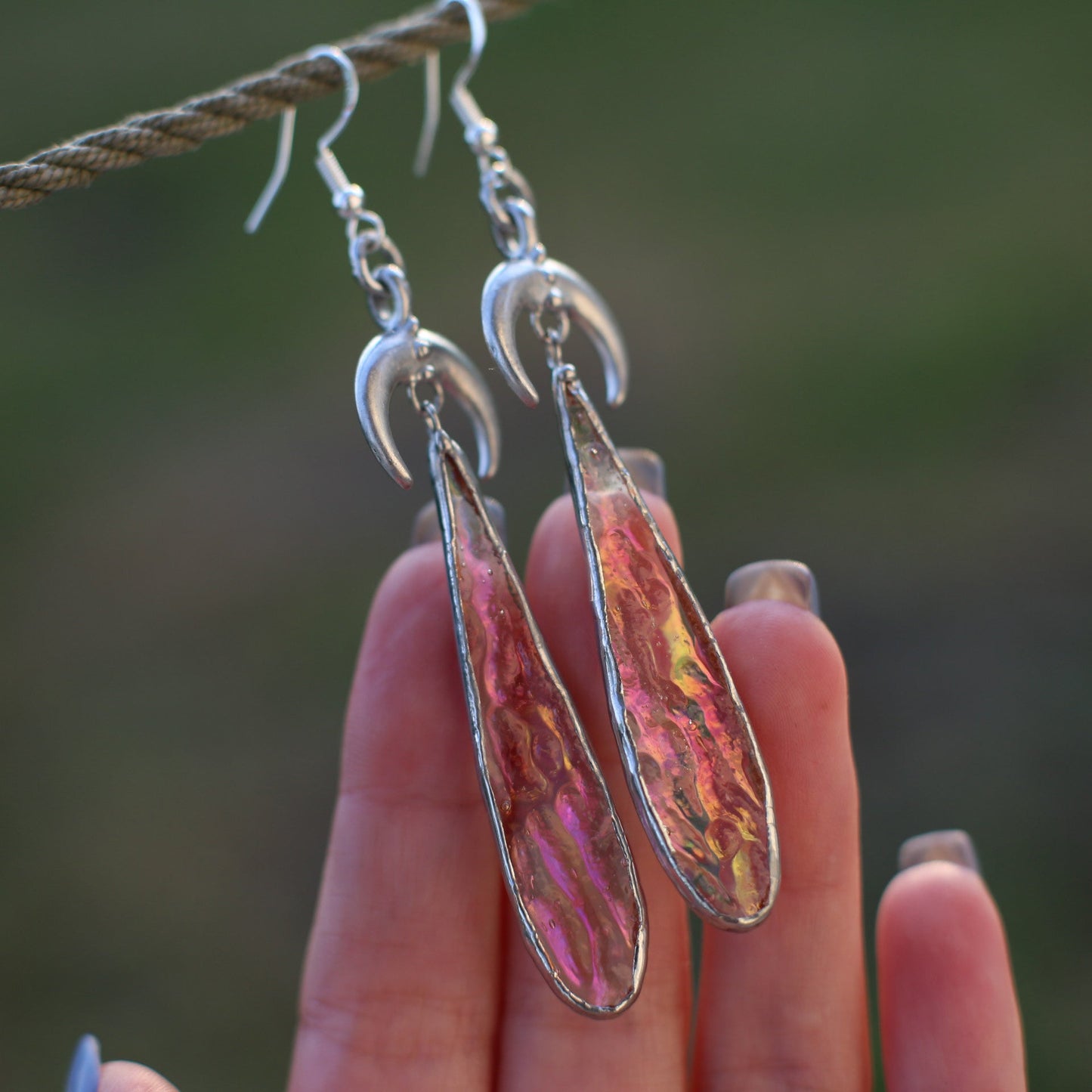 Stained glass Iridescent moon earrings