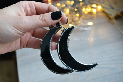 Large half moon earrings, Gothic earrings