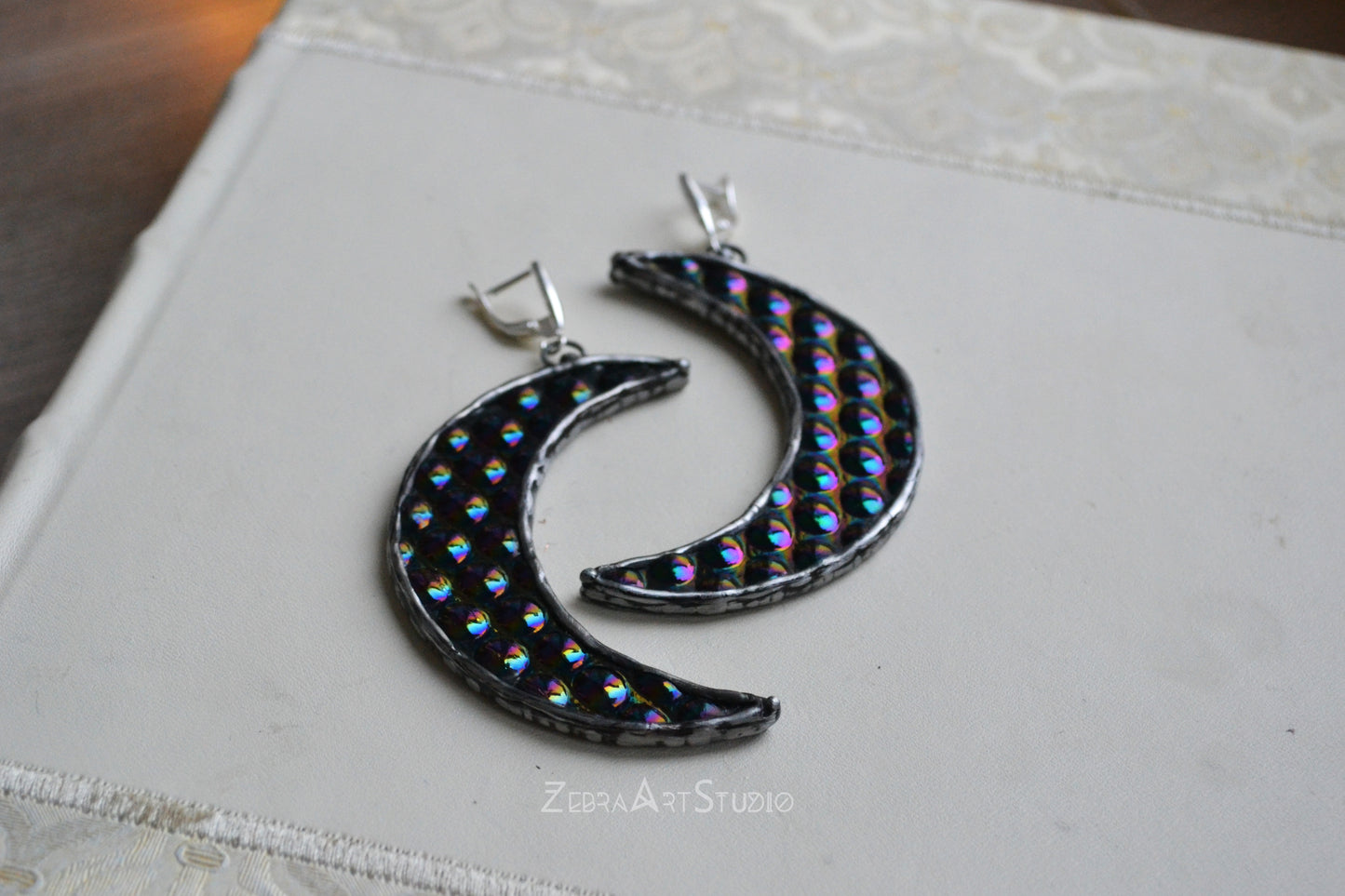 Large Iridescent moon earrings