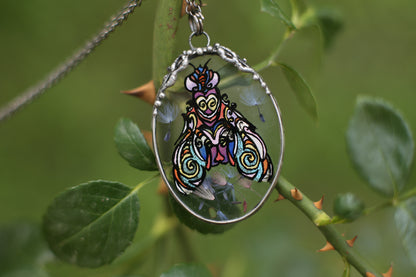 Moth necklace, Rainbow dandelions pendant
