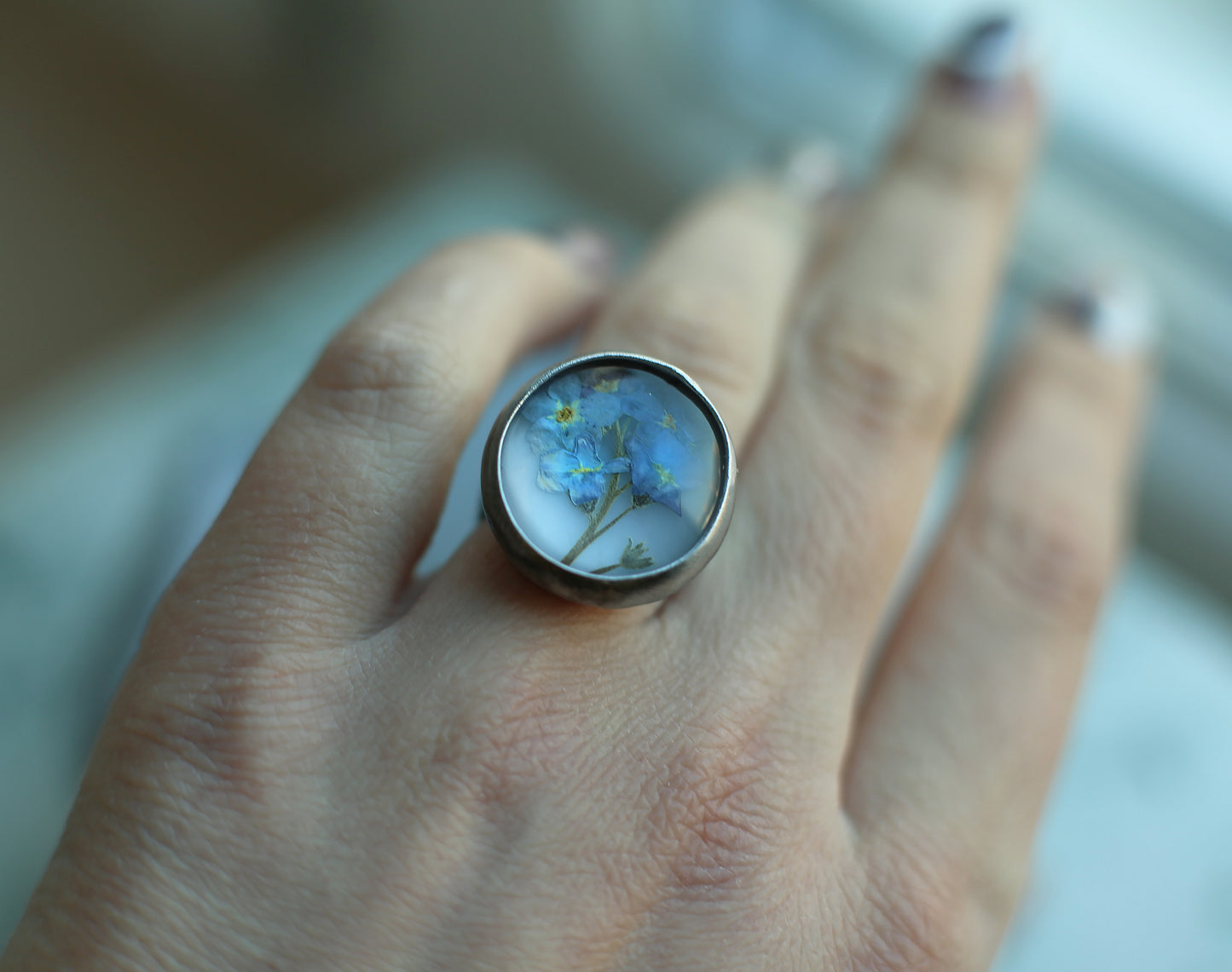 Foget me not ring, Statement ring, Adjustable ring