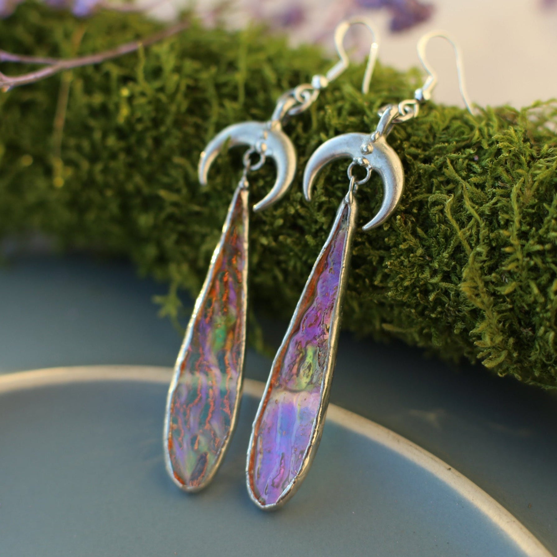 Stained glass Iridescent moon earrings