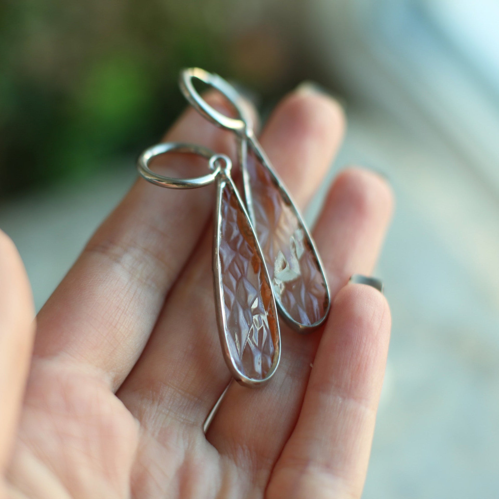 Teardrop clear glass earrings, Suncatcher earrings