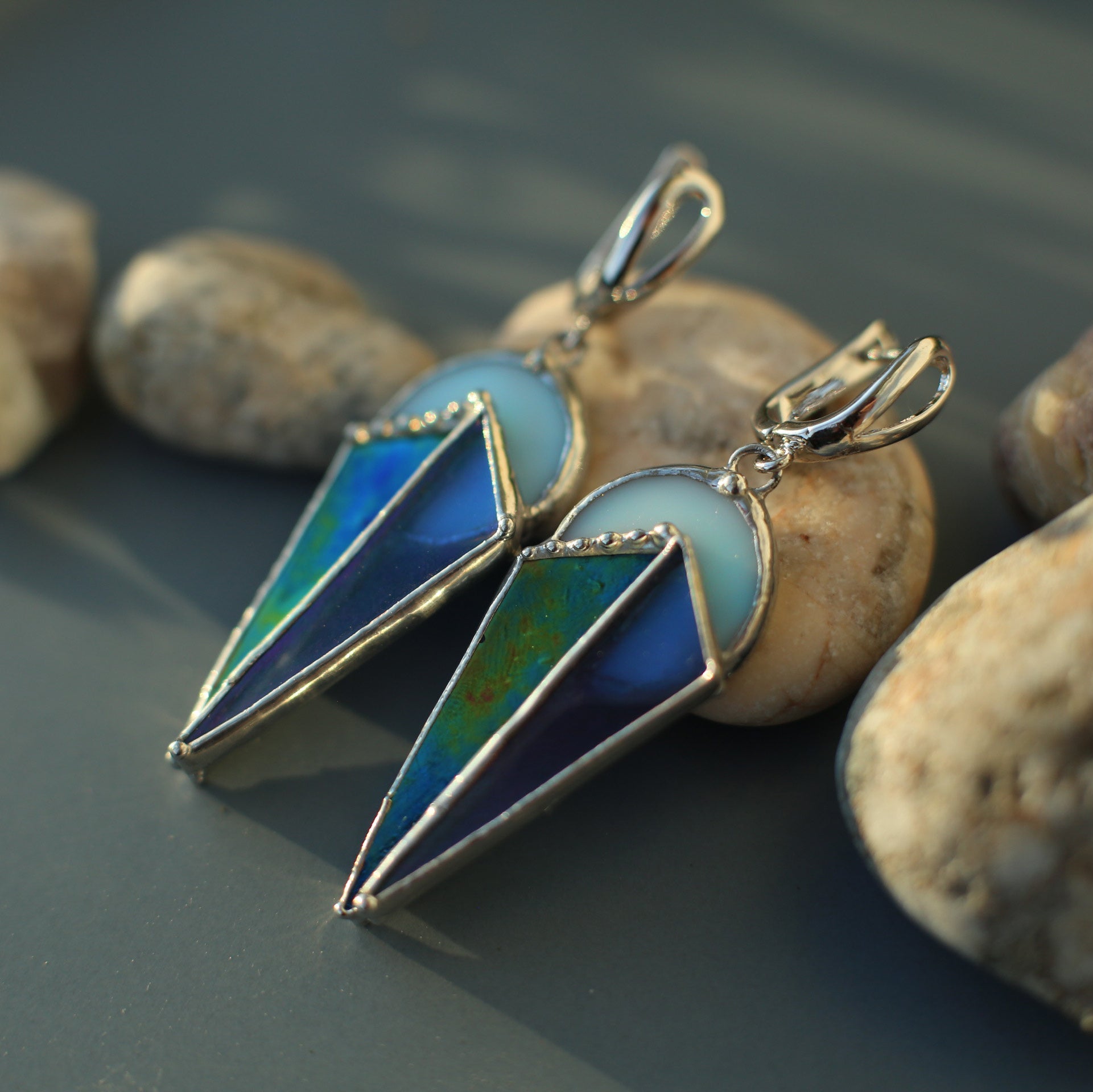 Geometric statement earrings, Stained glass earrings