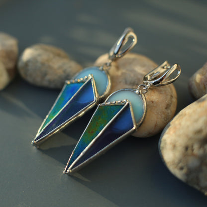 Geometric statement earrings, Stained glass earrings