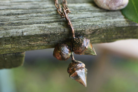 Oak twig necklace with crystals