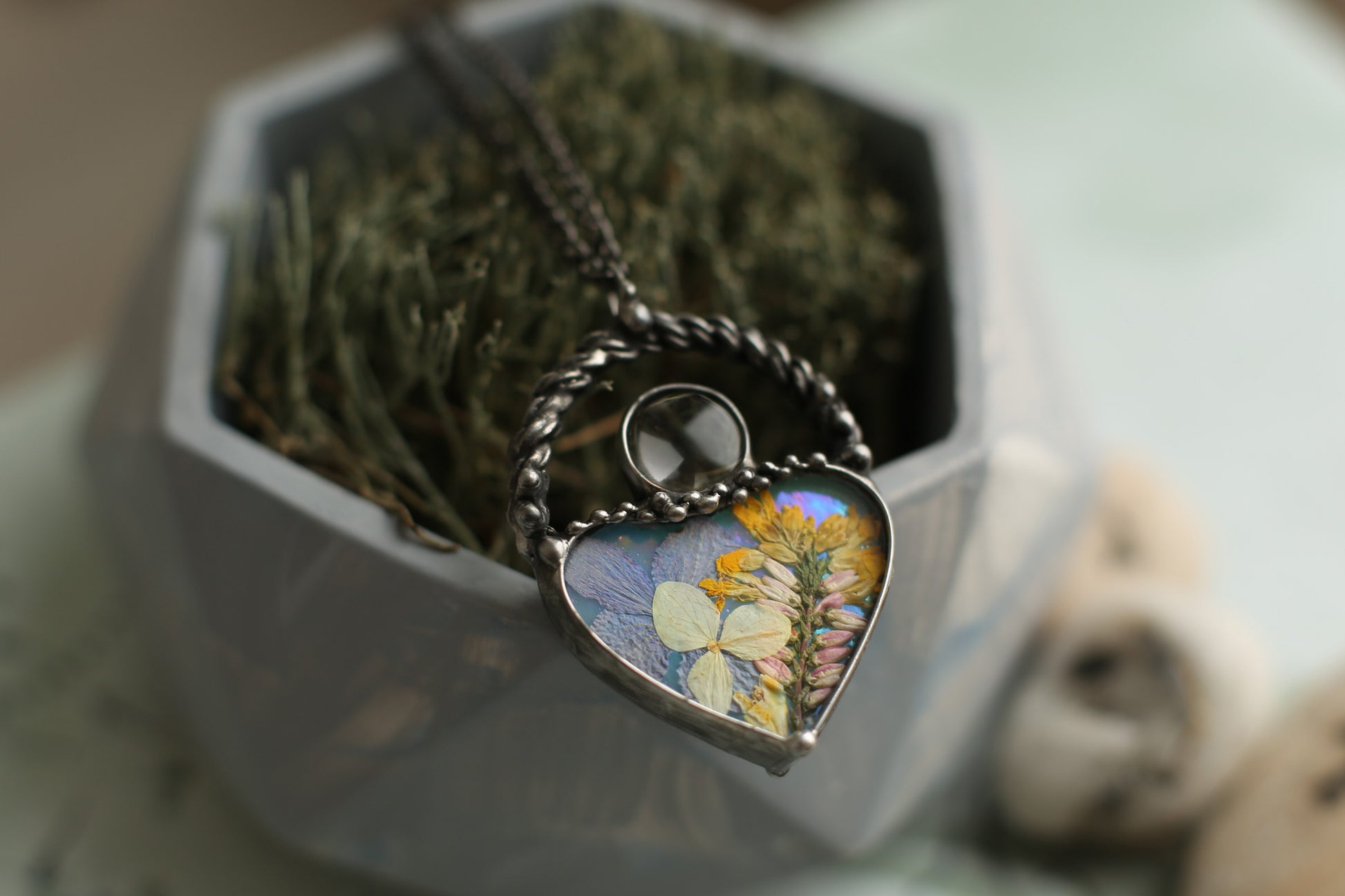 Tiny loupe necklace, Blossom pendant