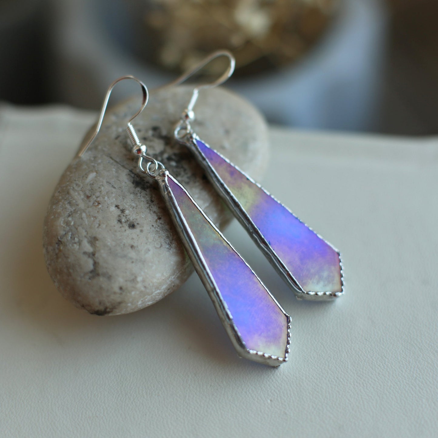 Ocean blue delicate earrings, Iridescent glass earrings