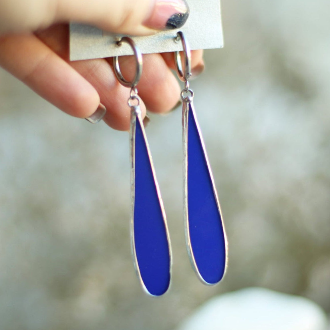 Royal blue teardrop glass earrings