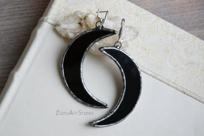 Large half moon earrings, Gothic earrings