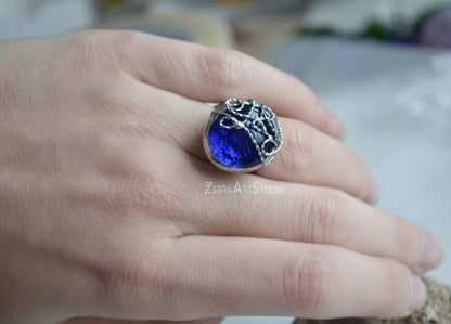 Blue glass jewelry set, Pendant and ring