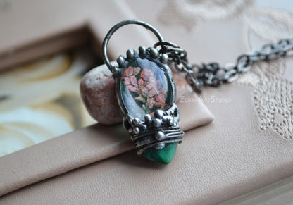 Flower choker necklace, Malachite choker necklace
