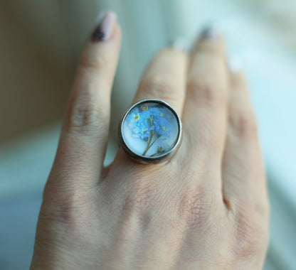 Foget me not ring, Statement ring, Adjustable ring