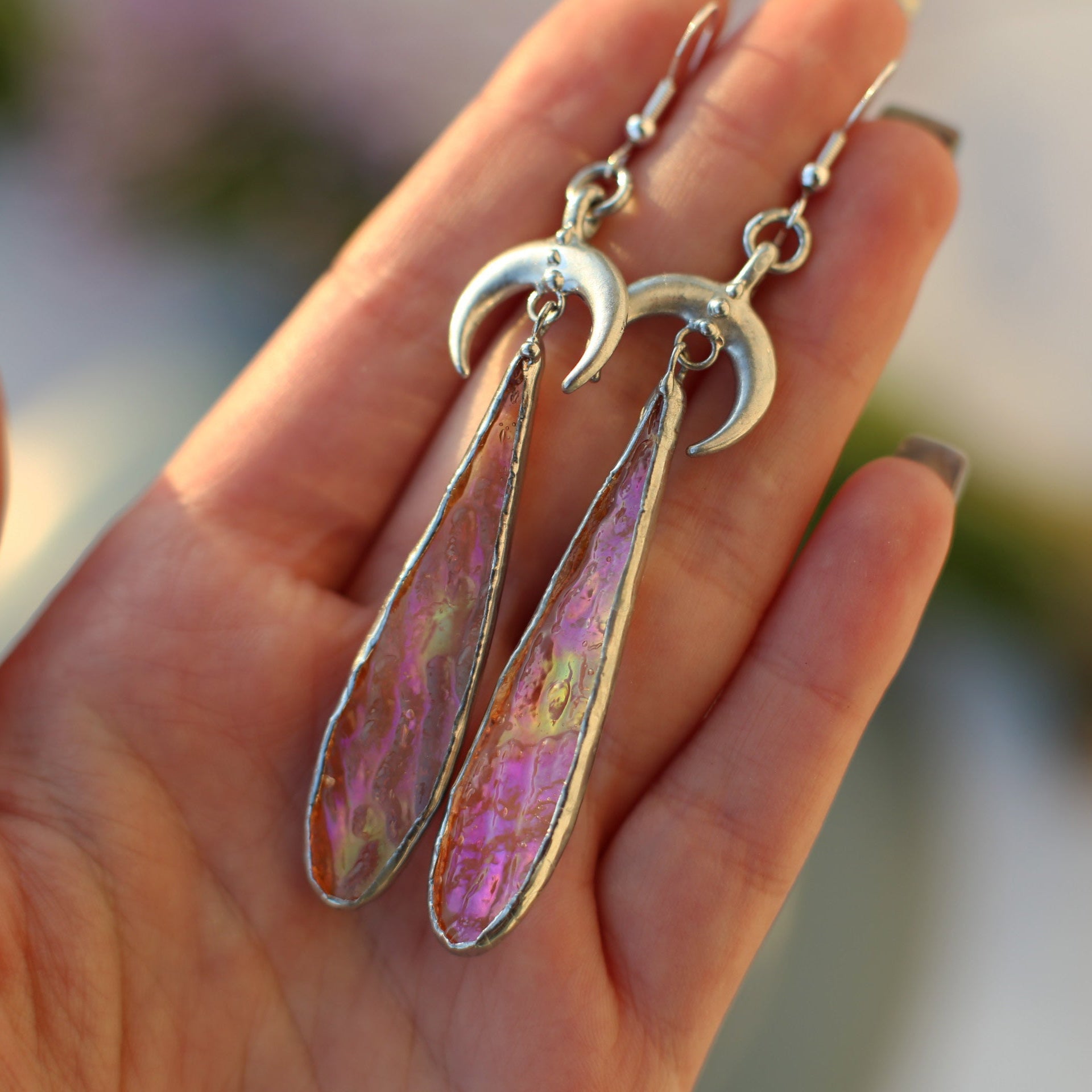 Stained glass Iridescent moon earrings