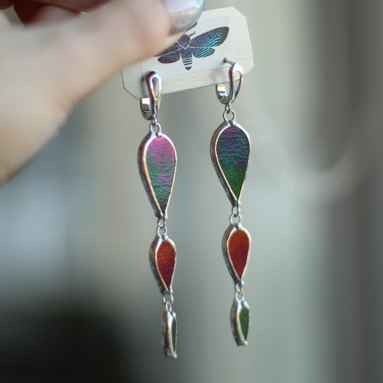 Stained glass earrings-Black rainbow earrings