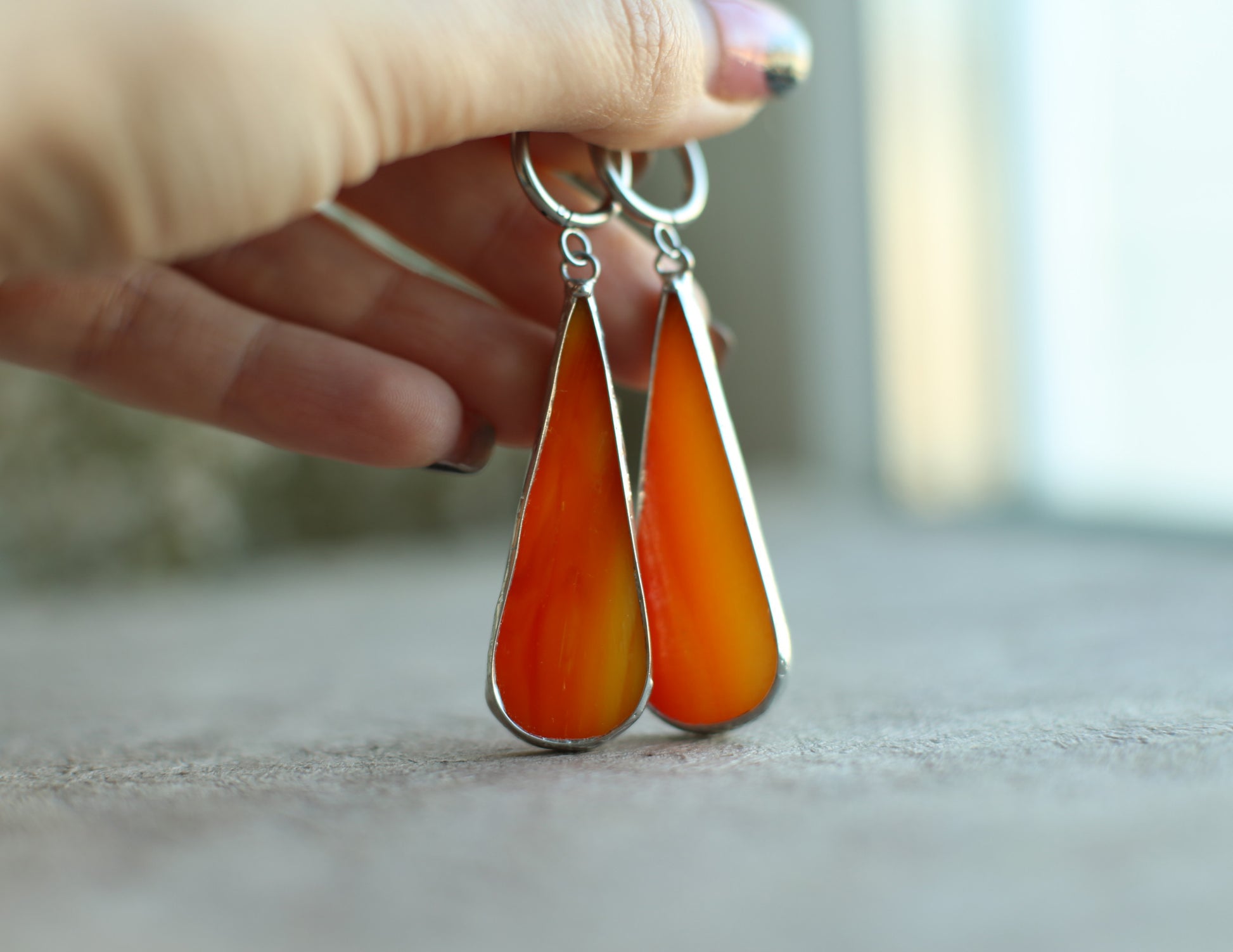Dainty Orange glass earrings, boho earrings
