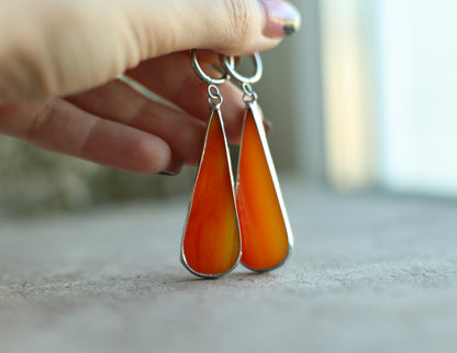 Dainty Orange glass earrings, boho earrings