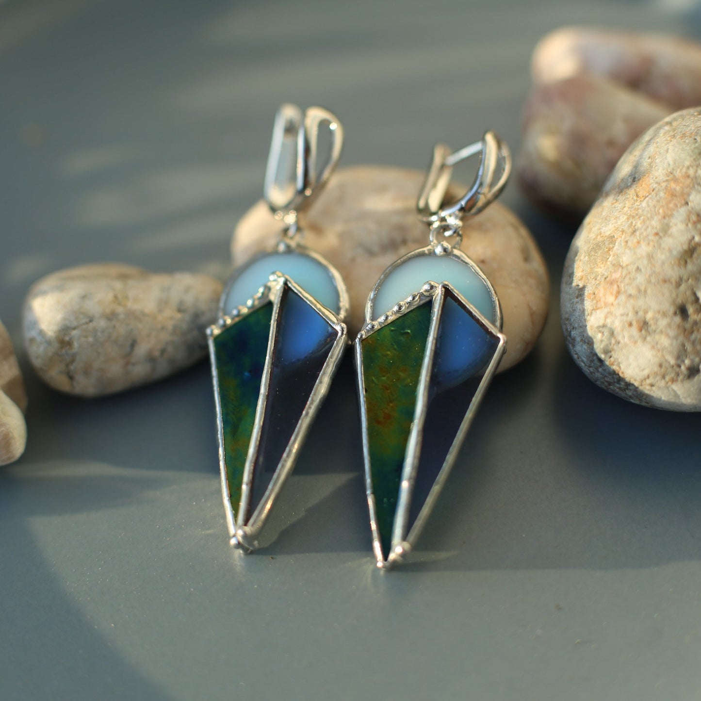 Geometric statement earrings, Stained glass earrings