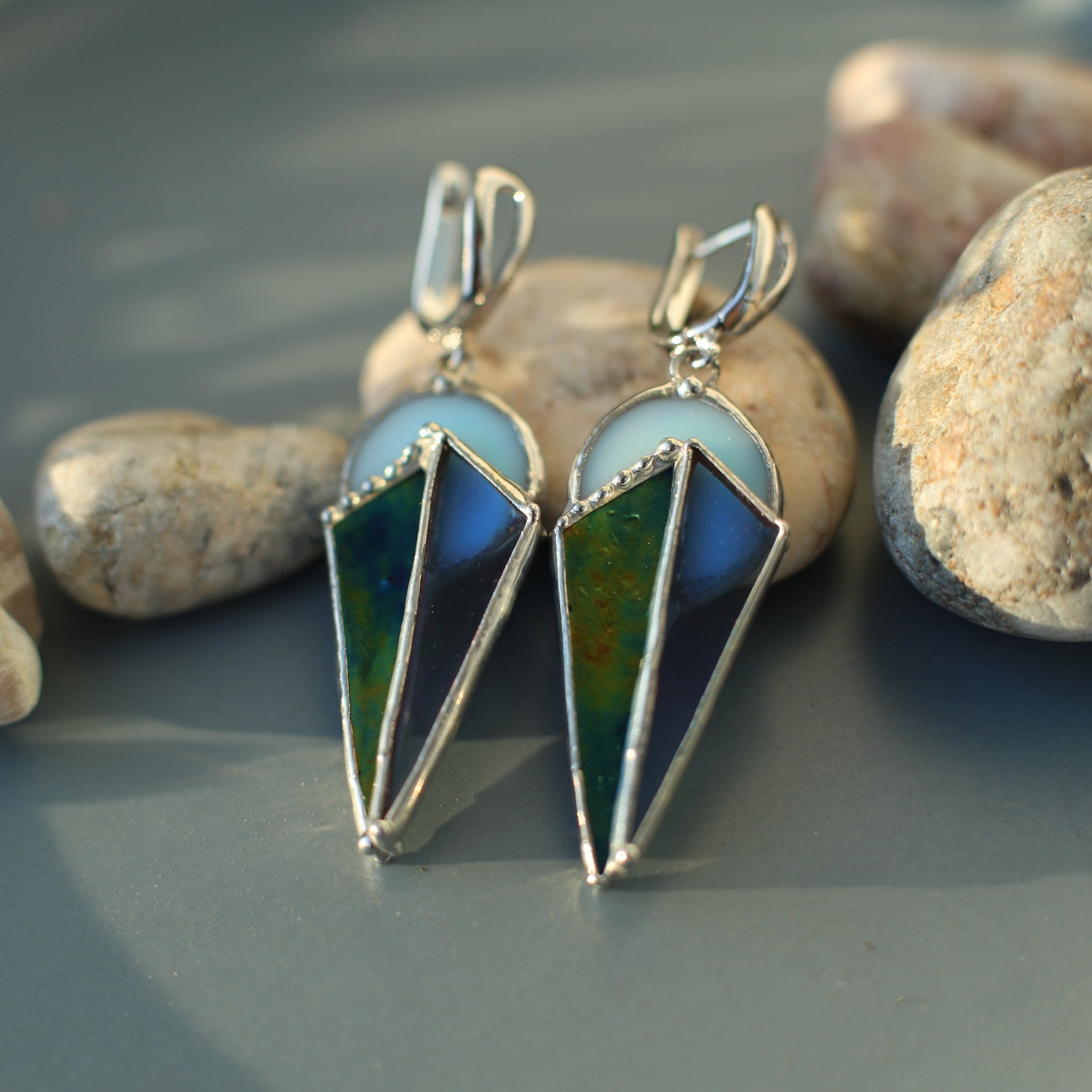Geometric statement earrings, Stained glass earrings
