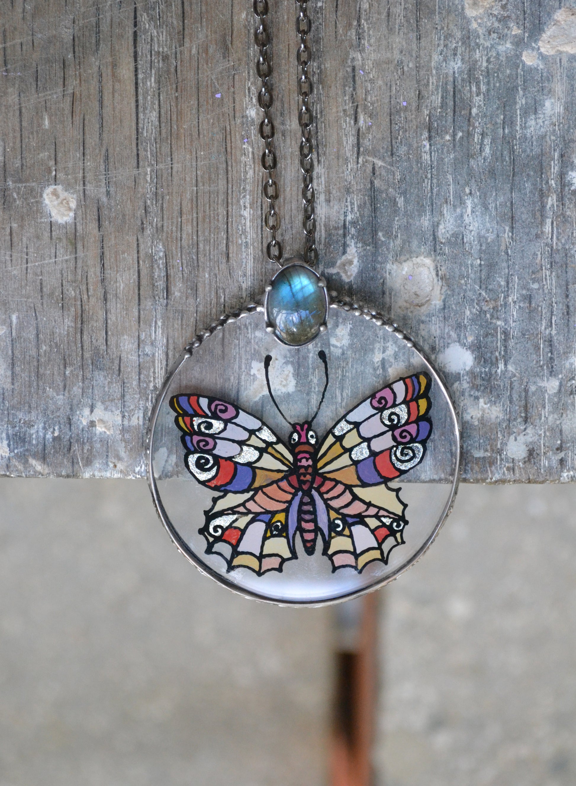 Butterfly necklace, Raw crystal necklace