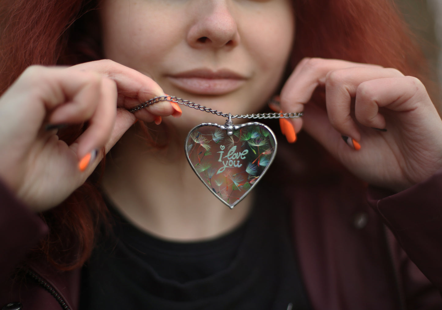 Dandelion Wish necklace, Handmade Heart Necklace